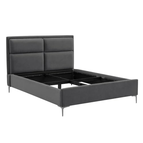 Image of Wakefit Bed | Queen (78 X 60) Solid Wood Bed, Upholstered, Without Storage, 3 Year Warranty - Zewail - Velvet Space Grey