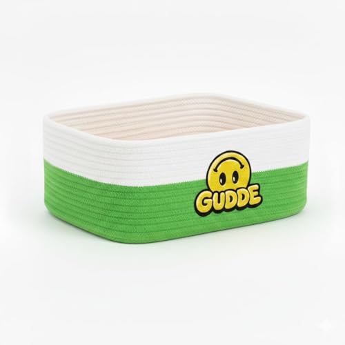 Image of GUDDE Cotton Rope Woven Storage Basket for Toys, Laundry & Blankets | Nursery Organizer Bin | Dog Toy Basket | Decorative Gift Hamper | Jute Style Home Storage (Green.W)