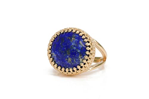 Bagues en Lapis Lazuli AA et double anneau or rose 14K pour femme