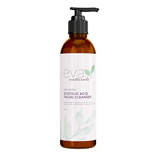 Limpiador Anti-Edad de Ácido Glicólico Eva Naturals (180 ml) -Tratamiento de Acné y Exfoliante, Reduce Arrugas y Mejora la Humectación y Brillo en Rostro - Con Ácido Alfa Hidróxido, Aloe y Vitamina E
