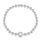 XYNSNDB Anillos para niñas Adolescentes, Plata de Ley 925, Pulsera de Cuentas Redondas de Plata Pura, Cadena Forever Love, Pulseras básicas de para Mujeres