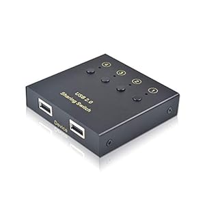 eKL USB Switch Selector 4 Computers in Sharing 2 USB Devices Out Controller USB 2.0 Peripheral Switcher Box Hub for Mouse Keyboard PCs Scanner Printer with Button Swapping and 4 Pack USB A to B Cable