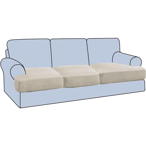 Housse extensible canapé 3 places lavable en machine couleur pierre - 2