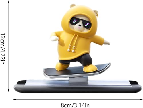 Image of REWOP Skateboarding Panda Car Dashboard Figurines -Auto Sliding Motion Decor, Cool Sliding Car Accessory, Fun Car Interior Decoration Accessories (Yellow)