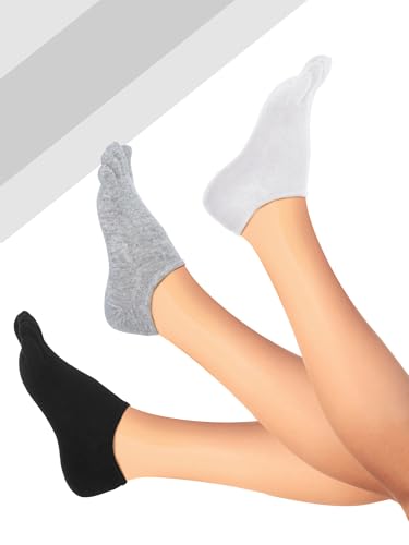 Bencailor 6 pares de meias femininas invisíveis de algodão invisíveis de corte baixo com dedos separ