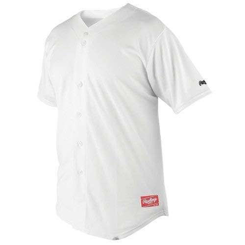 Rawlings Men's Full Button Jersey with Raglan Sleeves (White, XX-Large)