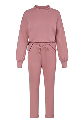 Fixmatti Women's Long Sleeve Sets 2 Piece Outfits Sweatshirts and High Waist Pants Sweatsuit Set Pink L