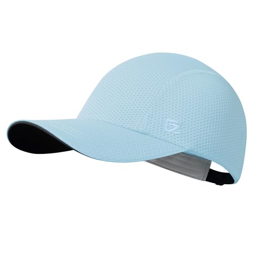 GADIEMKENSD Women's Race Day Running Hat Performance Mesh Baseball Cap Ventilation Lightweight Reflective Safety Ponytail Hats for Golf Hiking Beach Exercise Workout Gym Light Blue