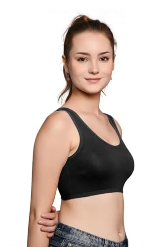 Image of Girls Cotton Sports Bra, Non-Padded, Full Coverage, Regular Broad Strap, Pack of 3, Training Bra for Gym Yoga Workout