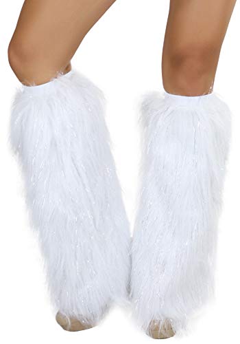 Image of ToBeInStyle Women's Glitter Rave Faux Fur Lurex Boot Cuff Fuzzy Leg Warmers