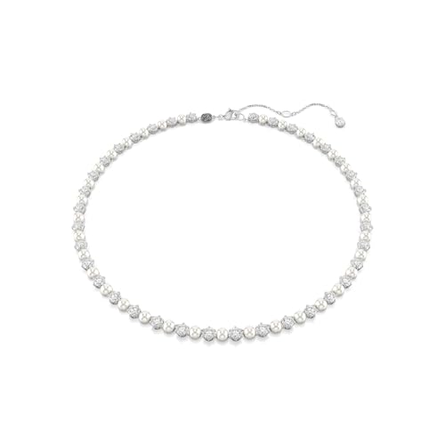 Swarovski Matrix Tennis Necklace, Crystal Pearl, Round Cut, Clear, Rhodium Finish