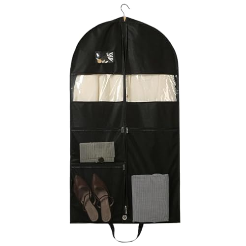 Heavy Duty Garment Bag, 43 Inch Suit Bag with 2 Large Mesh Pockets and 2 Carry Handles, Garment Duffle Storage with Visual Window for Travel, Shirts, Coats, Dresses, Suit