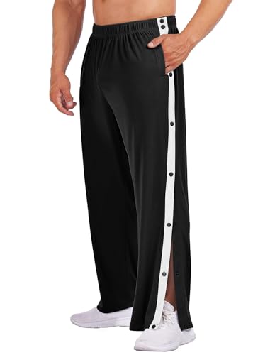 PINSPARK Herren Jogginghose Reha Hose Seitlichen Druckknöpfen Sweathose Joggers Sporthose Fitness Trainingshose mit Taschen Schwarz XL
