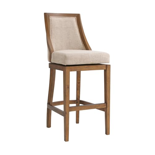 Image of Ellie Bar Height Swivel Stool with Back - 46 inch Tall Barstool with Upholstered Seat, Solid Rubberwood Frame, Steel Memory Return, Metal Kick Plate and Footrest - for Kitchen Island or Home Bar (Brown)