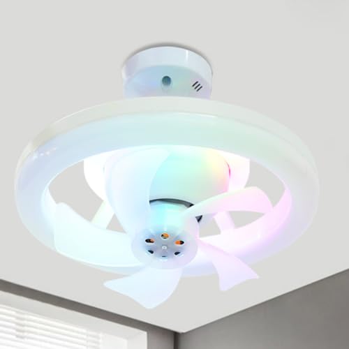 RuiDay Ceiling Fans with Lights and Remote, LED Light, Timing Quiet Stepless Dimming, 3 Color 3 Speed, RGB, Low Profile Ceiling Fan Flush Mount for Living Room, Children Room, Bedroom (RGB)