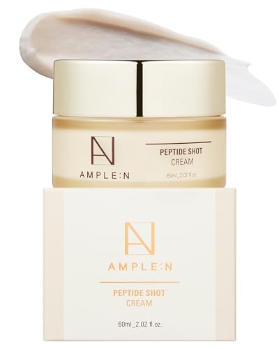 AMPLE:N Peptide Shot Cream - Korean Face Moisturizer with 6 Peptides & Gold Extract for Skin Elasticity & Deep Hydration, Nourishing Anti-Aging Daily Face Cream for Dry Mature Skin, 2.02 oz