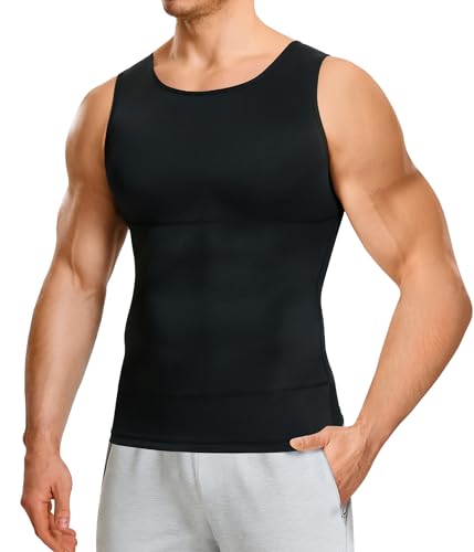 Nebility Shapewear Mens Compression Shirt - Slimming Body Shaper Tummy Control Shapewear Vest Workout Tank Tops Undershirts (Black Large)