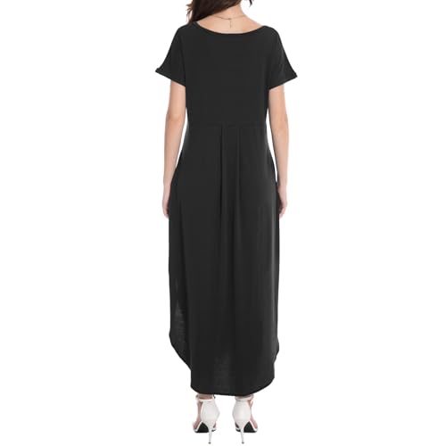 Image of Matchstick Women's Flowy Maxi Dress V-Neck Relaxed Loose Fit Short Sleeve Casual Sundress with Pockets Side Split Beach Dress