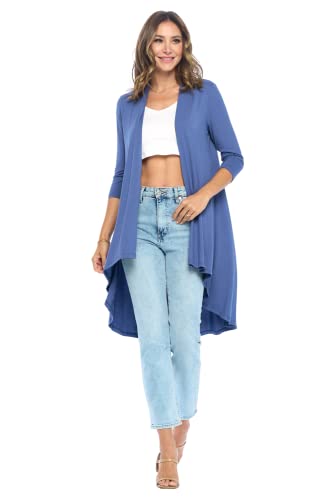 Image of Women's 3 /4 Sleeve Soft Open Front Casual Flowy Long Viscose Made from Bamboo Cardigan
