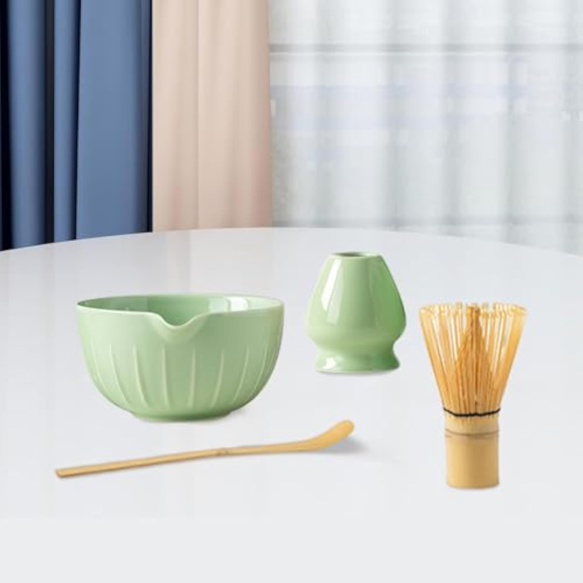 4Pcs Matcha Tea Ceremony Set for Tea Lovers, Bright Green
