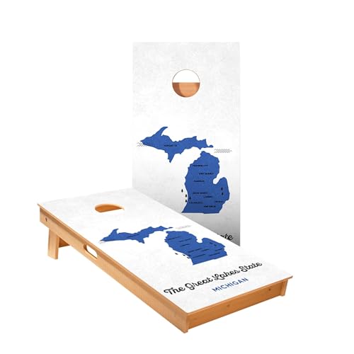 Skip's Garage Great Lakes State Cornhole Boards - Includes (2) Boards (Resin Bags) + (1) Black Carrying Case