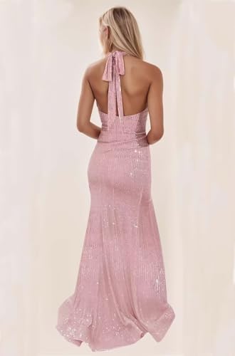 Sparkling Sequin Halter Prom Dresses for Teens 2025 Long Mermaid Evening Dress for Women Formal Gown with Slit2