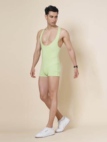 Image of Swimming Bodysuit for Men | Green Vest Bodysuit | Slim Fit for Body