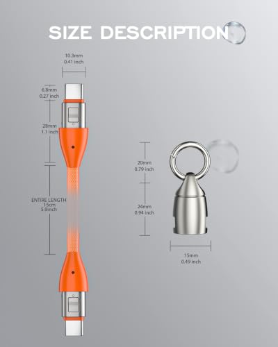 Image of Short USB C Cable PD 240W(2 Pack), 6 Inch Keychain USB C Cable /Phone Lanyard USB-C to Type-C Cables /Fast Charging Cable for Phone17 /16 /15 Samsung Galaxy Tablet Laptop External SSD(Orange)
