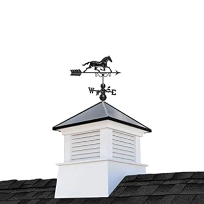 30" Square Manchester Vinyl Cupola with Black Aluminum roof and Black Aluminum Horse Weathervane by Good Directions