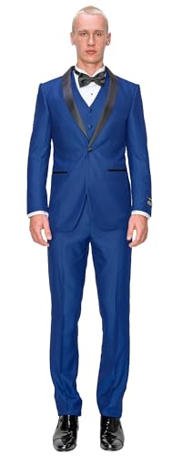 Antonio Uomo Men’s Suit Set – Slim Fit Tuxedo Blazer Solid Jacket Vest Pants Formal Business Wedding Party Prom Dress Suits