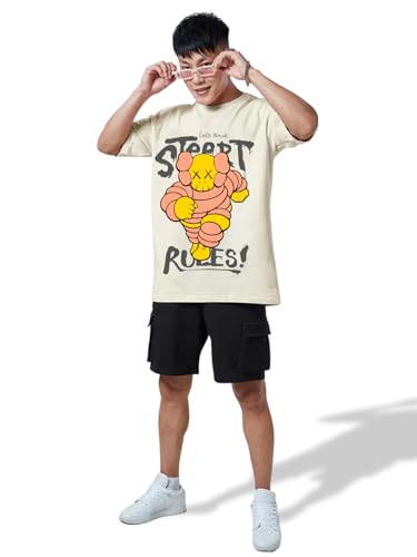 Image of Veirdo Pure Cotton Oversized Loose Fit Drop Shoulder Graphic Printed Men's Half Sleeve T-Shirt (Sizes: S to 2XL)