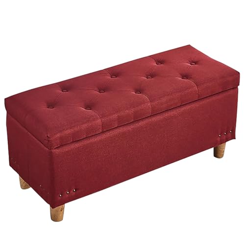 Banco otomano multiusos para almacenamiento de lino, para entrada, dormitorio, sala de estar, oficina, elegante reposapiés rojo, 60 x 40 cm, organizador que ahorra espacio