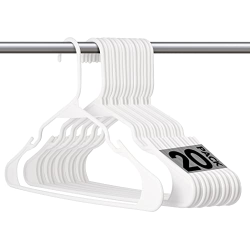 HOUSE DAY Lot de 20 Cintres en Plastique, Cintre Pantalon, Gain de Place avec Encoches, Cintre Antidérapant et Durables pour Jupe Vêtements, Longueur 42 cm, Blanc Cover