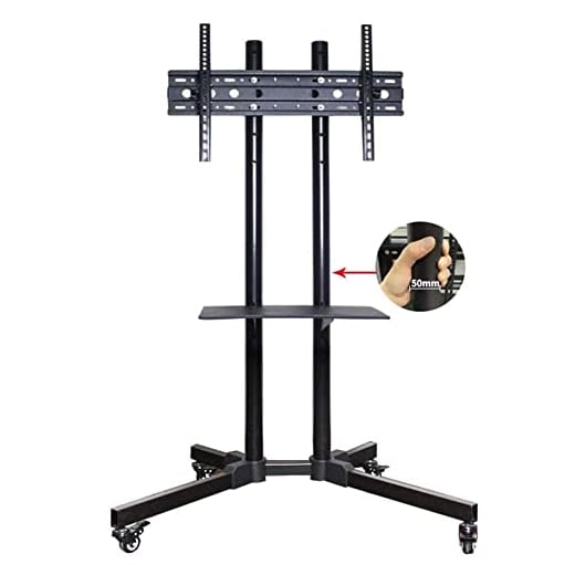 TV Stand Mount Bracket with Wheels and Tray Black Mobile TV Cart for 32 35 40 42 43 45 50 55 60 65 inch Flat Screen TVs Load 40 kg / 88.2 lbs