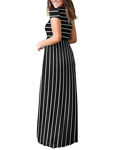Image of MISFAY Women's Short Sleeve Maxi Dresses Long Casual Dresses with Pockets | Empire Elastic Waist, Crew Neck, Floor Length, Strentchy Flowy A Line Fit, Loose Plain Summer Outfits, Vacation Wear