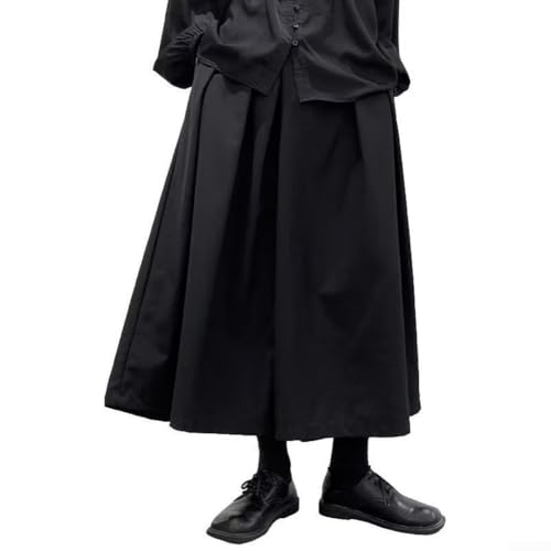Pantaloni Hakama da uomo in stile gotico scuro, vestibilità ampia, M-3XL, pantaloni a gamba larga, neri, poliestere, pantaloni casual corti Hakama a piedi grandi (L nero)