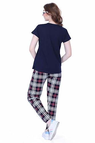Image of Nightview Women's Cotton Checks Printed Night Suit Set of Top & pyajama Set