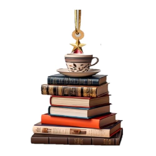 Vetro colorato Book Lovers Fu N legge libri di Natale ornamenti acrilici (D, 8 cm