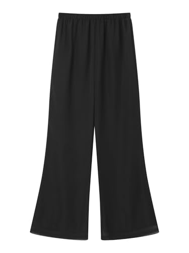 DINORMIN Women's Chiffon Pants Summer Casual Wide Leg Flared Palazzo Pants Long Trousers3