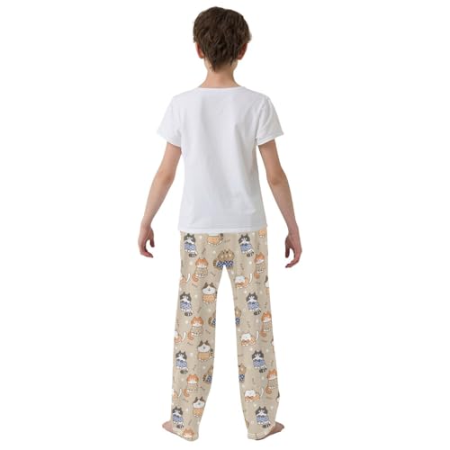 Lovely Kitten Cats Boys Long Pants Soft Trousers Elastic Waist Kids Lounge Bottoms with Pockets S-XL3