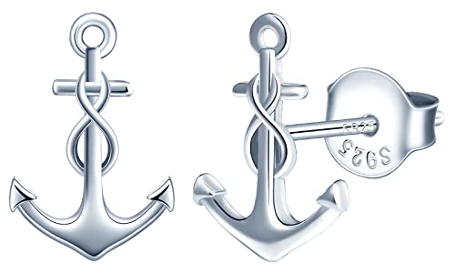 MicLee Boucles d'oreilles femme fille, boucle d'oreille en argent 925, boucle d'oreille ancre et symbole de l'infini créative, argent