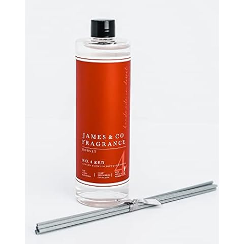 James & Co No.4 Red (Spiced Berries, Cinnamon & Vanilla) 200ml Reed Diffuser Refill Bottle with 6 Fibre Reeds Cover