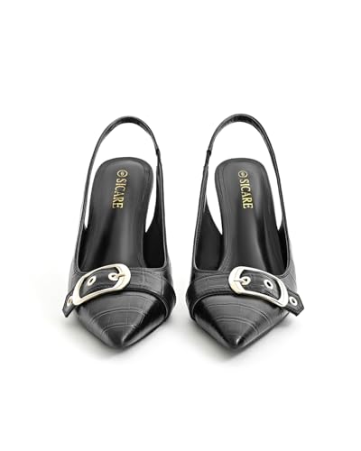 Image of Slingback Kitten Heels for Women Closed Pointed Toe Pumps Dress Shoes with Buckle Strap Comfortable Slip On Sandal Heels for Work Party Wedding