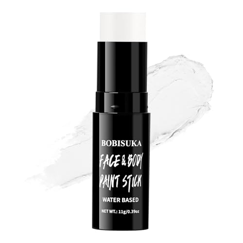 BOBISUKA White Face & Body Paint Stick Washable Water-Based Face Paint Makeup Stick for Halloween Clown, Joker, Zombie, Mime, Skeleton, Skull, Cosplay, SFX, Sports Eye Black & Costume Party