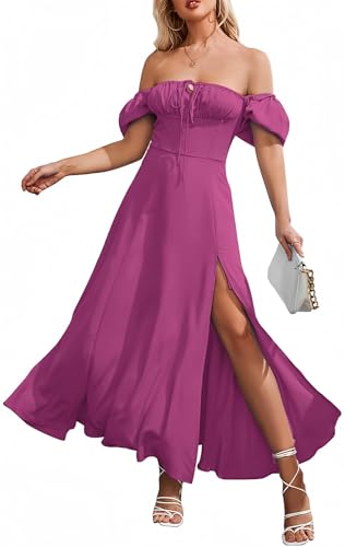 Image of KUTUMAI Women Summer Puff Sleeve Off Shoulder Floral Flowy Long Maxi Dress