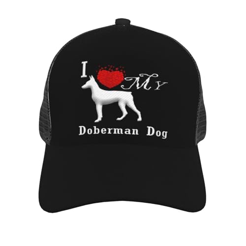 I Love My Doberman Dog Mesh Baseball Cap - Classic Adjustable Peaked Cap, Trucker Hat for Men and Women2