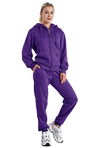 Facitisu Women 2 Piece Outfits Fleece Sweatsuits Tracksuits Lounge Hoodie Sets with Pockets3