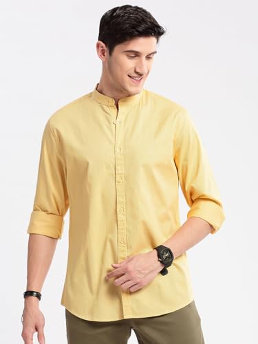 Image of SHOWOFFFF Men Solid Casual Shirt | Mandarin Collar Full Sleeves Cotton Shirt for Mens | Slim Fit Regular Length Shirt for Men's