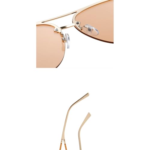 Fashion Metal Half Frame Women's Pilot Sunglasses Classic Double Beam Glasses Trendy Men Champagne Sunglasses N454
