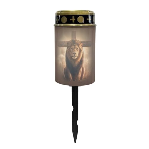 Image of Lion Cross Solar Grave Lights for Cemetery Flameless Solar Powered Light for Prayer Waterproof Cemetery Solar Lights for Grave Cemetery Decor Candle Lamp